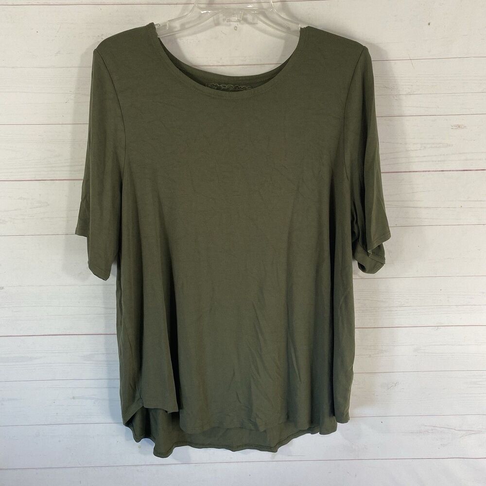 Cupio Womens Short Sleeve Top Plus Size 1X Green Viscose Blend Pullover